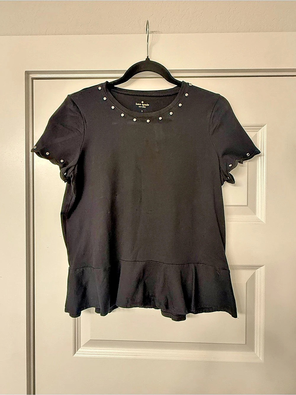 kate spade new york Stud-Trim Peplum Short-Sleeve Top Black